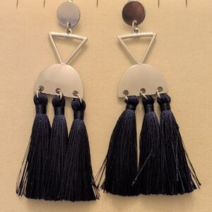 Navy And Silver Fringe Earrings